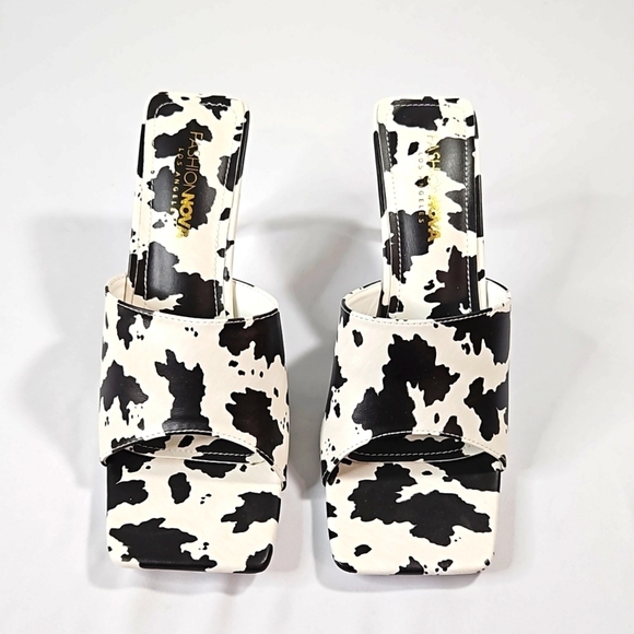 Fashion Nova Black & White Cow Print Heels Size 9 - Picture 1 of 7